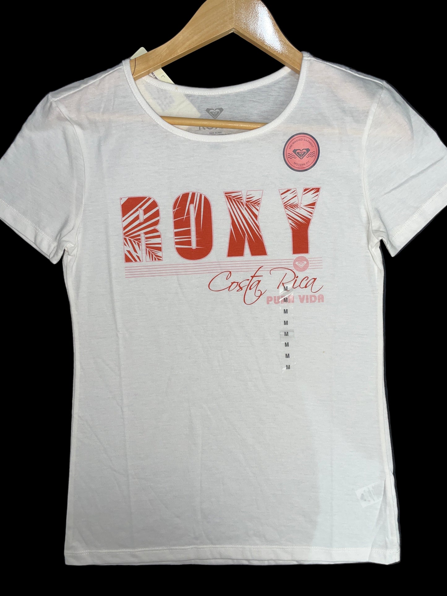 Blusa Roxy Original – Color Blanco con “Roxy” en Rojo y Diseños Pura Vida (Talla M)