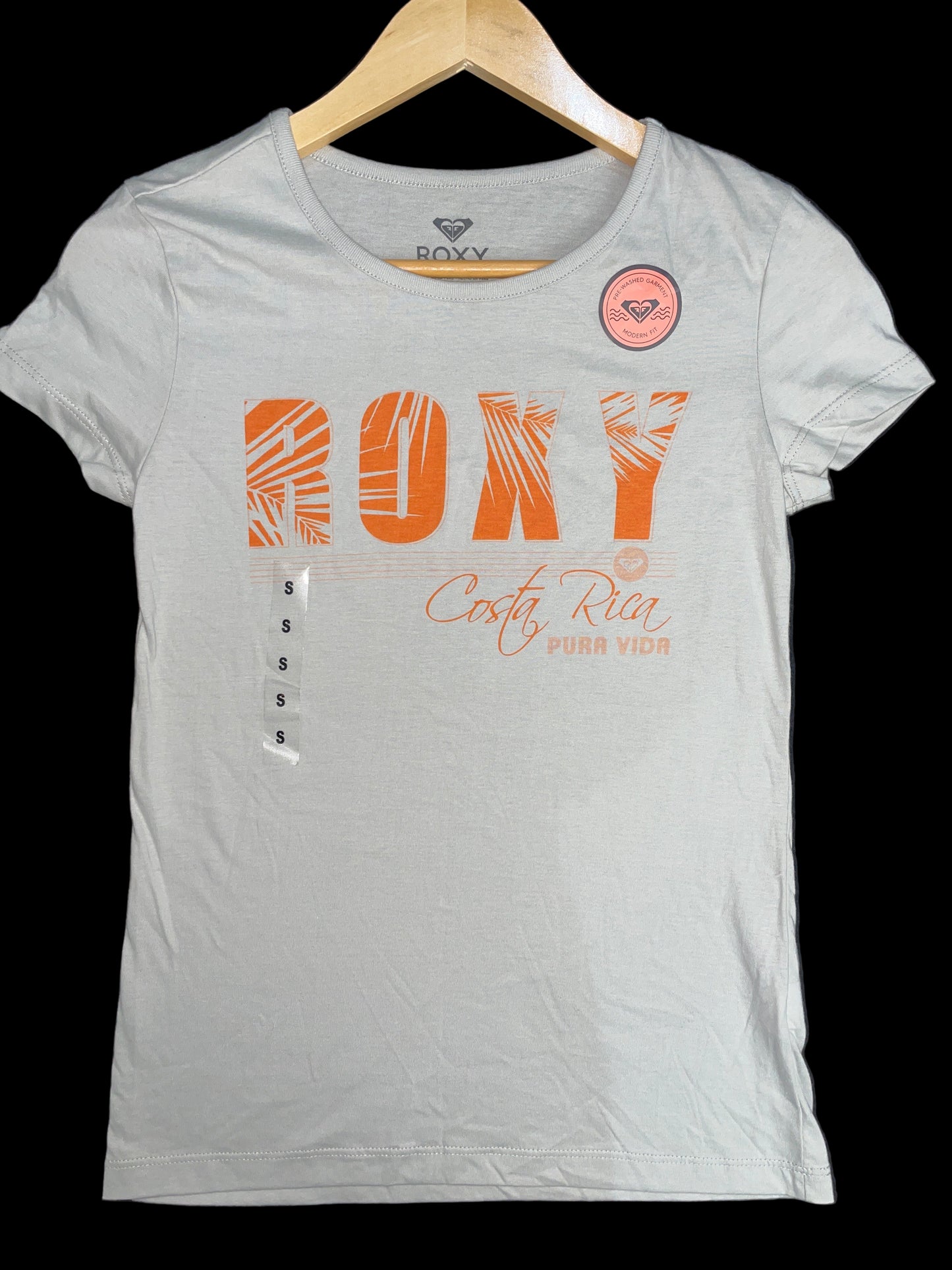 Blusa Roxy Original – Color Gris con “ROXY” en Anaranjado y “Costa Rica Pura Vida” (Talla S)