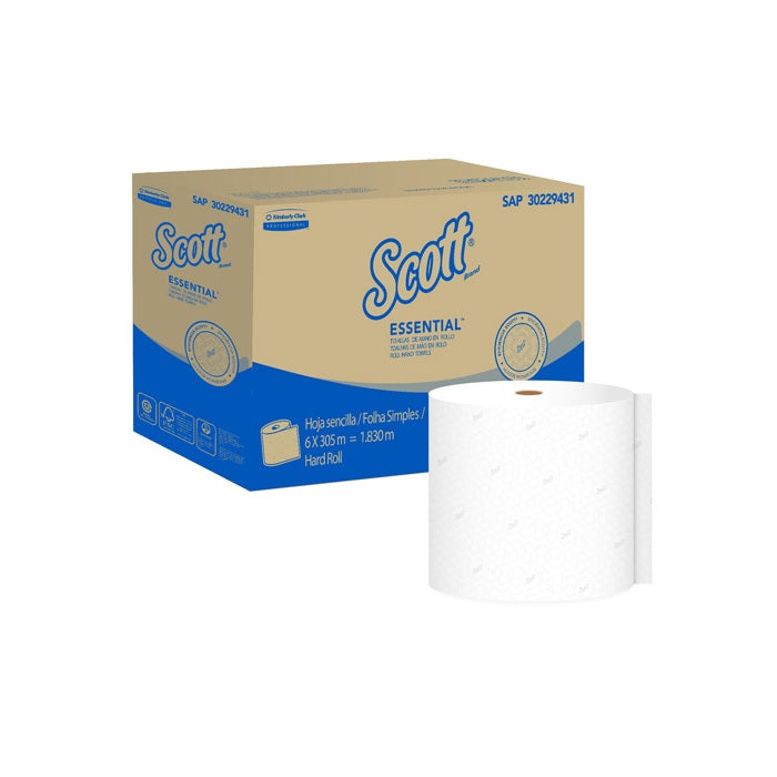 Toalla para secado de manos en rollo marca Scott USA color blanca 1 hoja, para uso en dispensador 1X12X800/ 240 mts