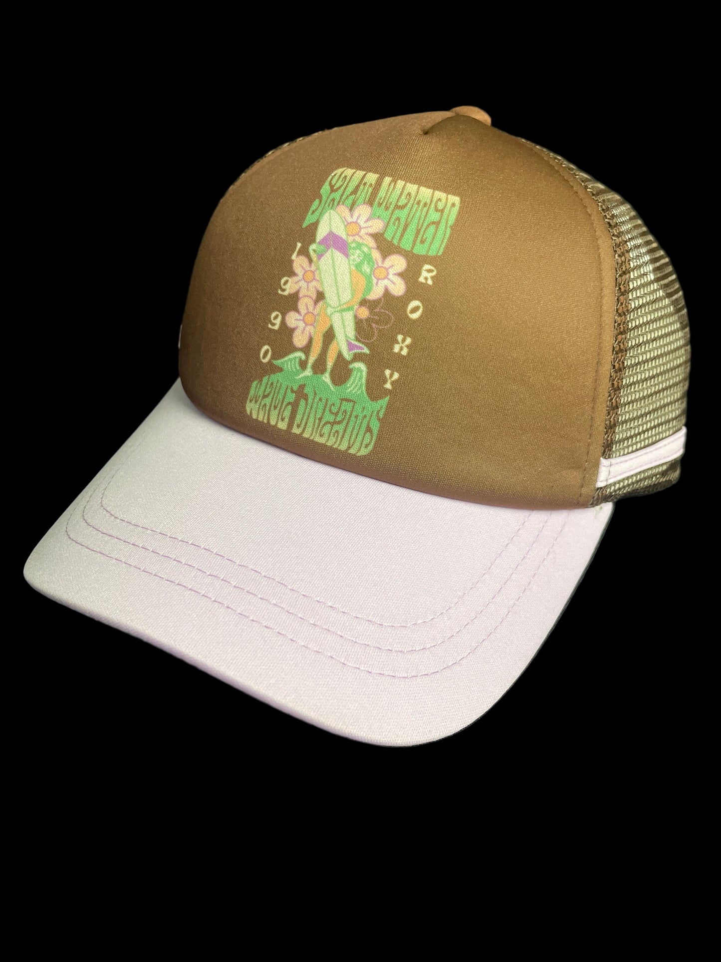Gorra Roxy Original – Café con Rosado, Diseño de Surf (Talla Única)