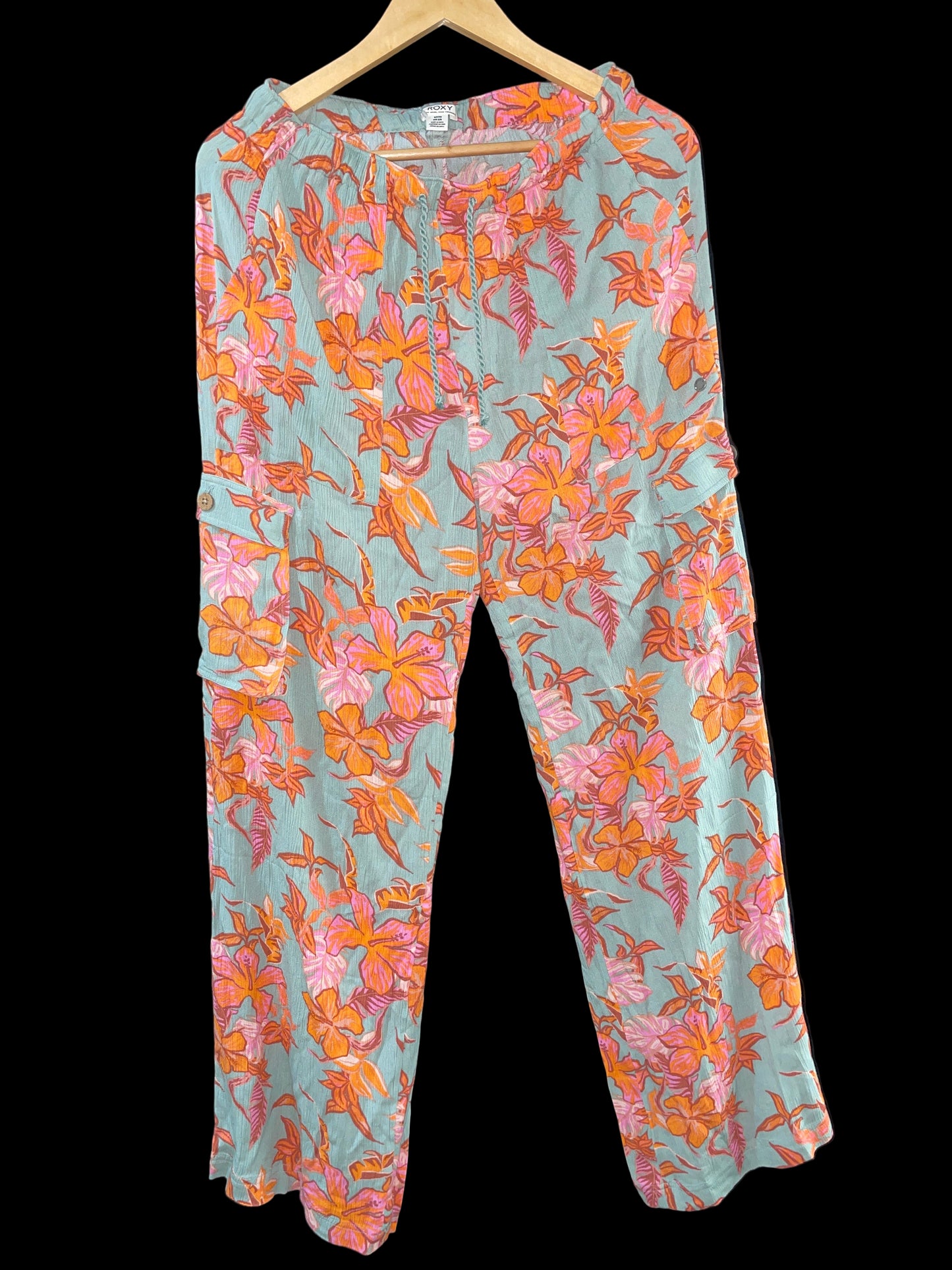 Palazo Roxy Original – Verde Agua con Flores Anaranjadas (Talla S)