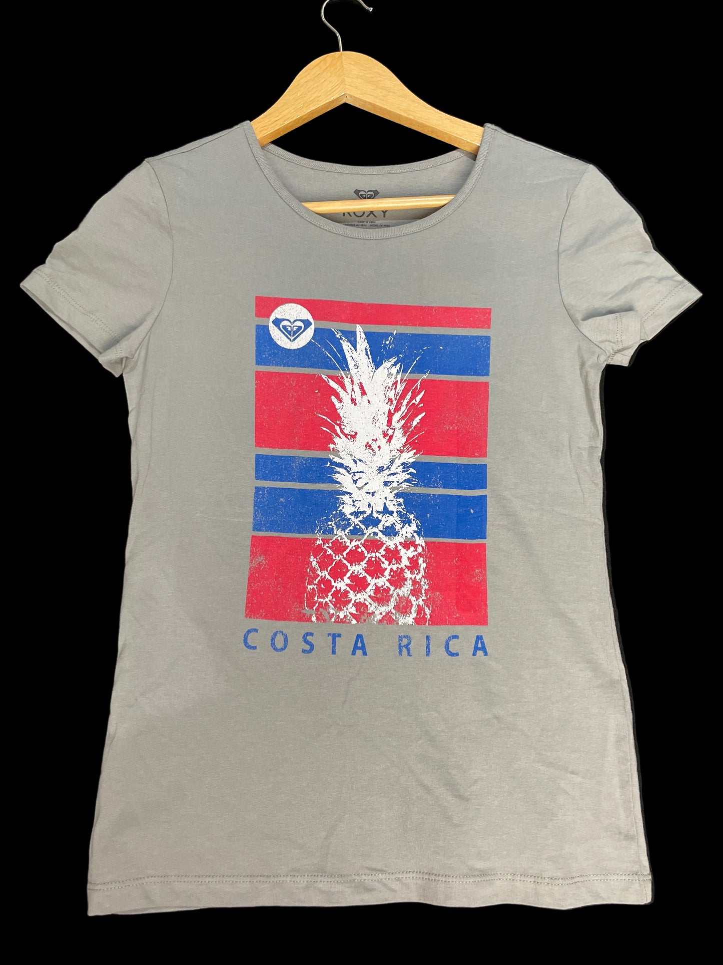 🍍 Blusa Roxy Original – Color Gris con Diseño de Costa Rica y Piña (Talla XS)