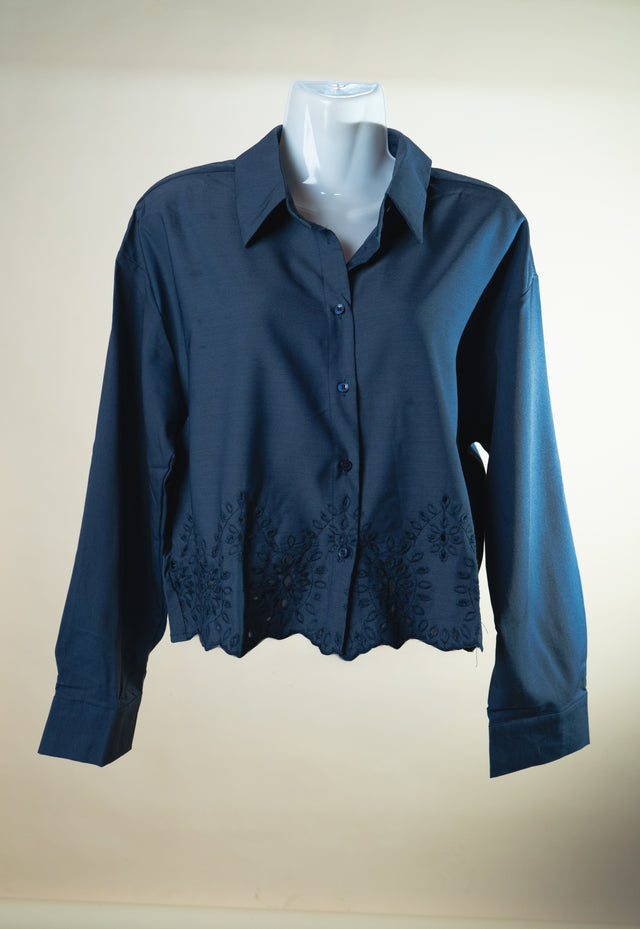 Morelli Blue Dress Blouse with Long Sleeves