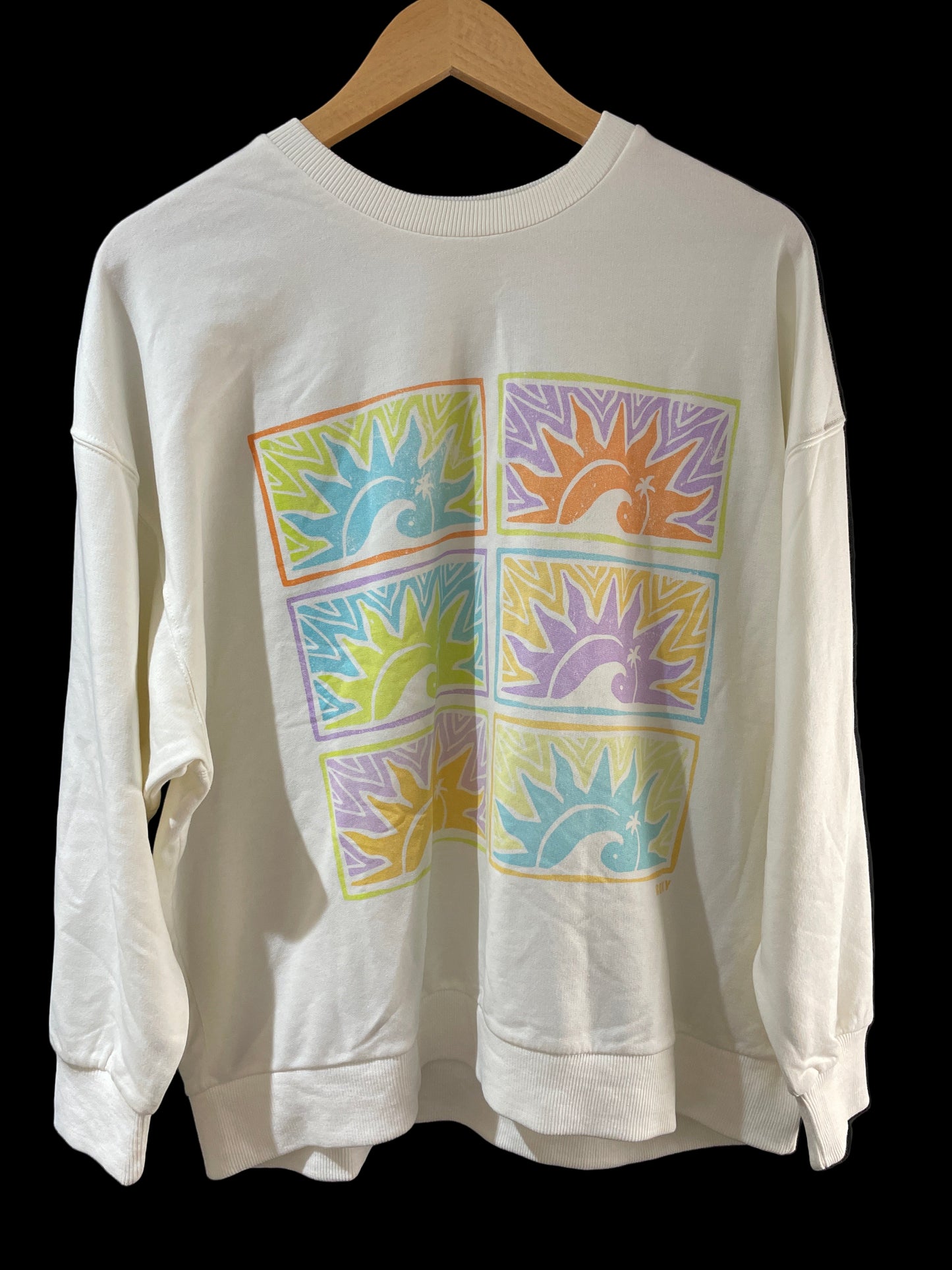 Suéter Roxy Original – Blanco con Diseño de Sol y Olas de Mar