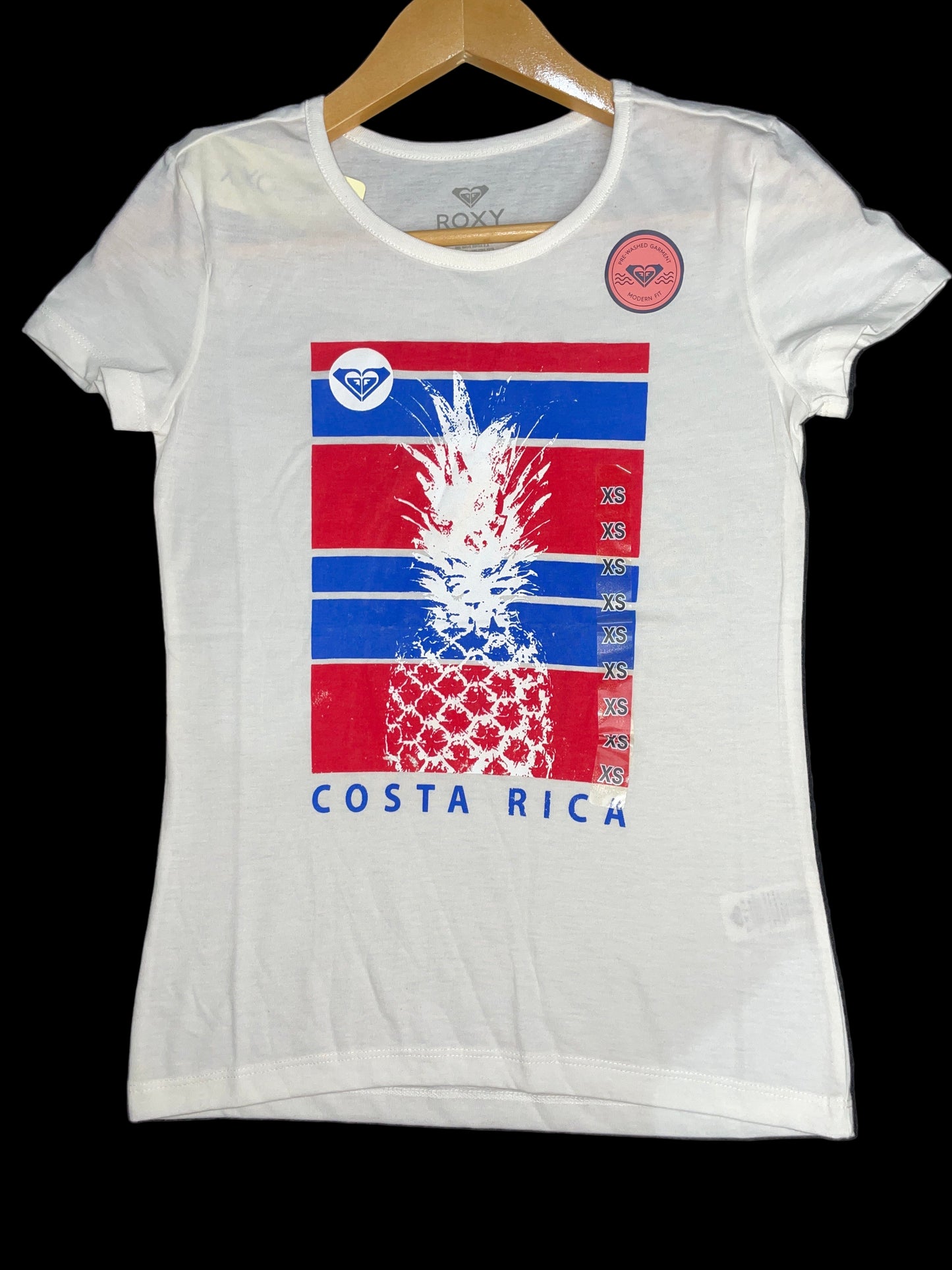 Blusa Roxy Original – Color Blanco con Diseño de Costa Rica y Piña (Talla XS)
