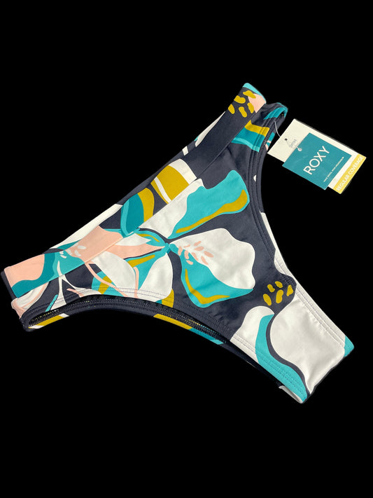 Calzón de Bikini Roxy Original – Negro con Estampado Floral de Colores Cálidos (Talle Alto, Talla S)