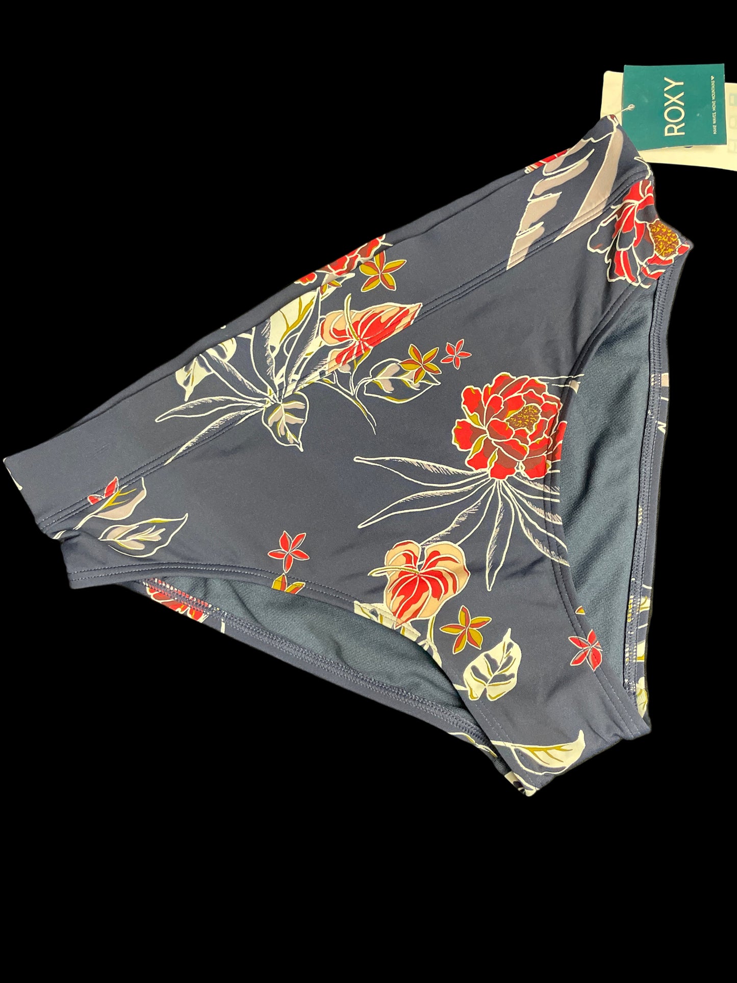 Calzón de Bikini Roxy Original – Azul con Estampado Floral (Talle Alto, Talla S)