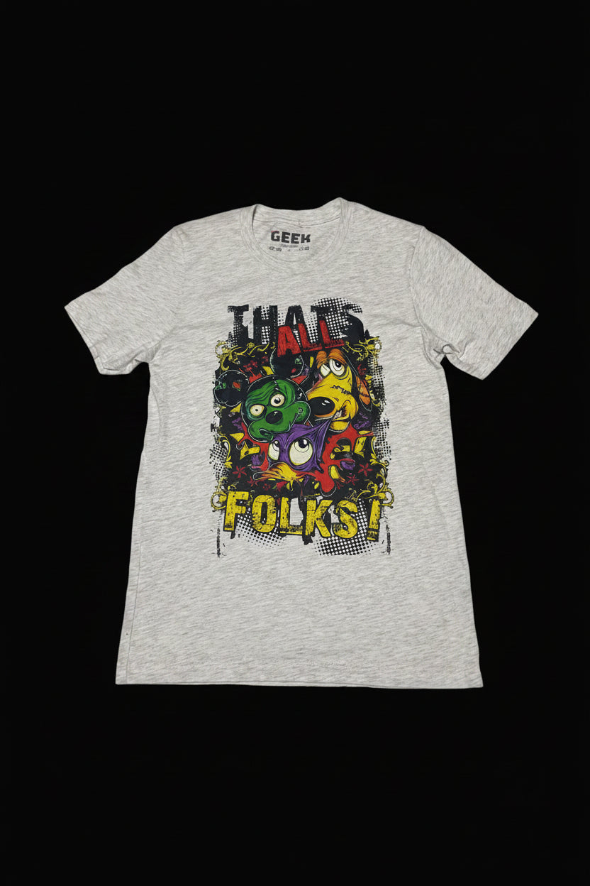 Grey Mickey Mouse "Folks" Halloween Horror Edition Graphic T-shirt