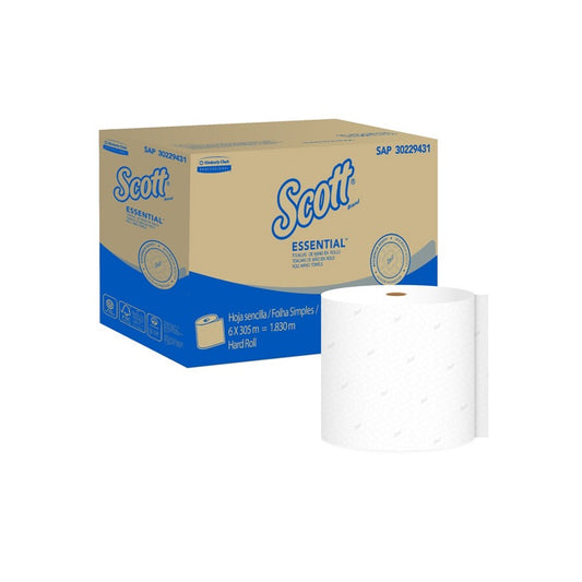 Toalla para secado de manos en rollo marca Scott USA color blanca 1 hoja, para uso en dispensador 1X12X800/ 240 mts